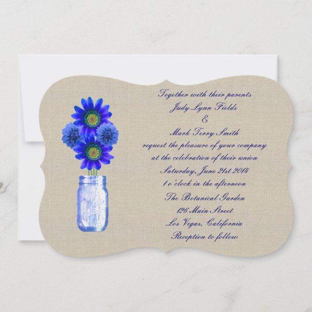 Burlap Rustique Bleu Mason Faire-part de mariage p (Devant)