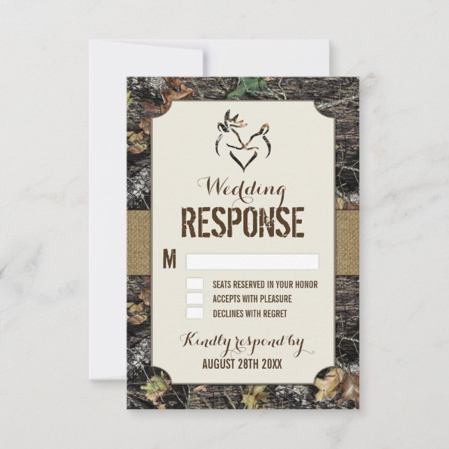 Burlap Rustique + Cartes RSVP Camo Chasse aux Cerf (Devant)