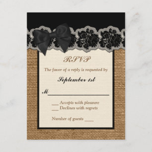 Burlap Rustique, Dentelle IMPRIMÉE, Carte RSVP de