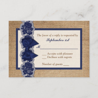 Burlap Rustique, Dentelle IMPRIMÉE, Carte RSVP de