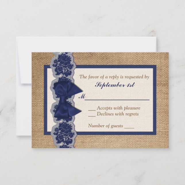 Burlap Rustique, Dentelle IMPRIMÉE, Carte RSVP de  (Devant)