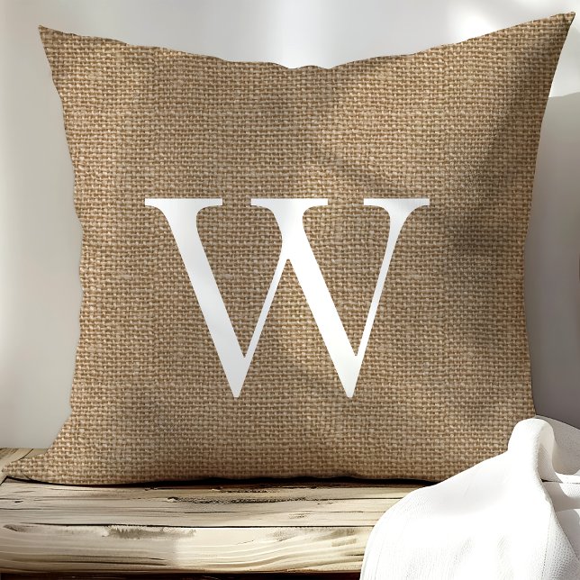 Burlap Rustique Monogramme Personnalisé Coussins À (Créateur téléchargé)