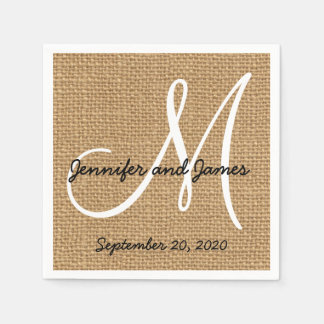 Burlap Rustique Monogramme serviettes en papier