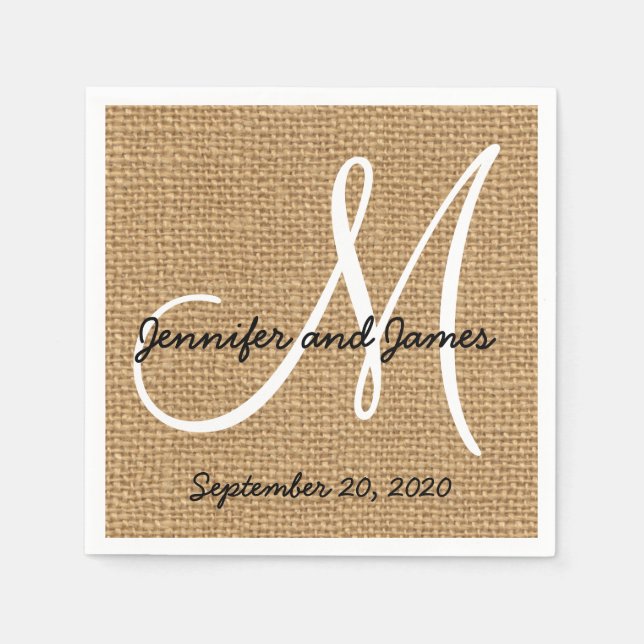 Burlap Rustique Monogramme serviettes en papier (Devant)