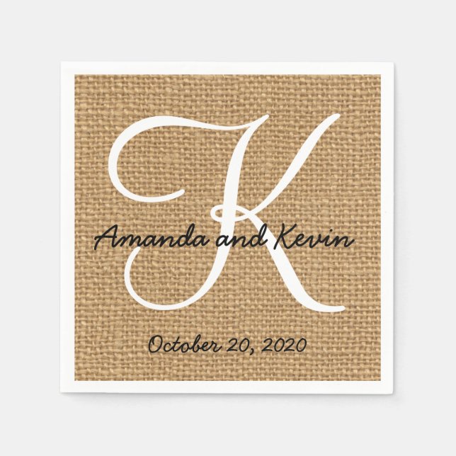 Burlap Rustique Monogramme serviettes en papier (Devant)