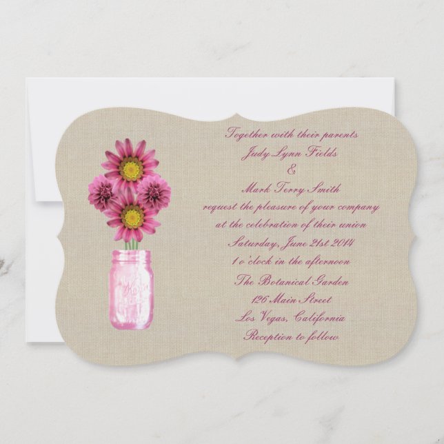 Burlap Rustique rose Mason Faire-part de mariage p (Devant)