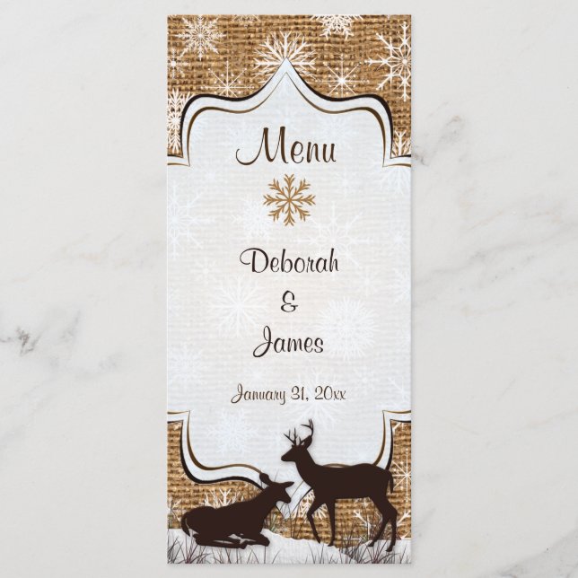 Burlap Rustique, Snowflakes & Deer Mariage Carte M (Devant)