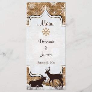 Burlap Rustique, Snowflakes & Deer Mariage Carte M