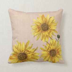 Burlap Rustique & Tournesols Jeter Oreiller