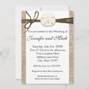 Burlap Sand Dollar Beach Rustique Faire-part de ma