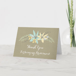 Burlap Spring Flowers Merci Bridesmaid Card