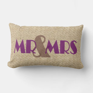 Burlap violet m mmrs mariage coussin décoratif
