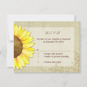 Burlap Watercolor Sunflower Wedding RSVP