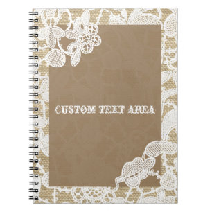Burlap & White Floral Lace Élégant Journal Rustiqu