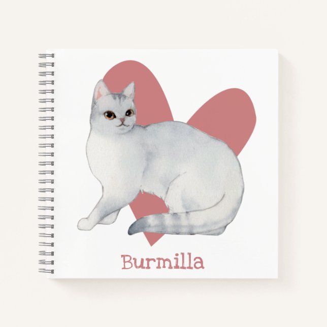 Burmilla Chat Watercolor Kitty Pink Heart Journal (Devant)
