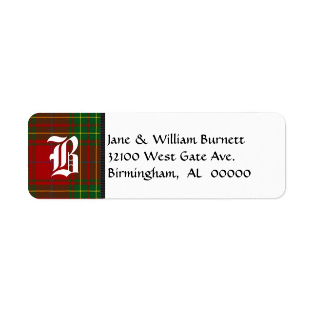 Burnett Tartan Plaid Monogrammes Étiquettes de adr (Devant)