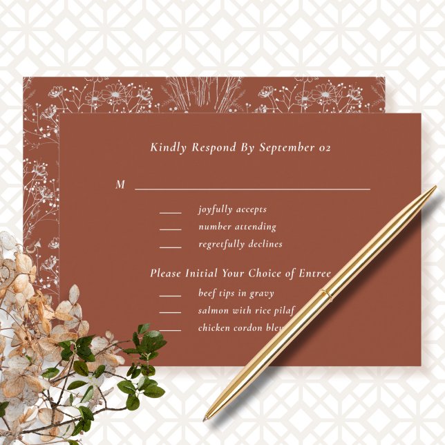 Burnt Orange Boho Menu Sélection Mariage RSVP (Créateur téléchargé)