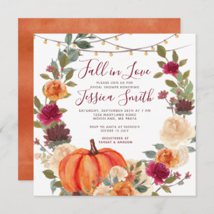 Burnt Orange Fall in Love Bridal Shower Invitation
