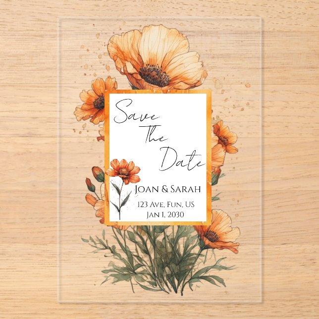 Burnt Orange Flowers Wedding Invitation (Recto)