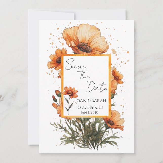 Burnt Orange Flowers Wedding Invitation (Devant)
