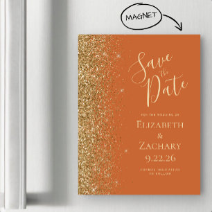 Burnt Orange Gold Enregistrer la date Carte magnét