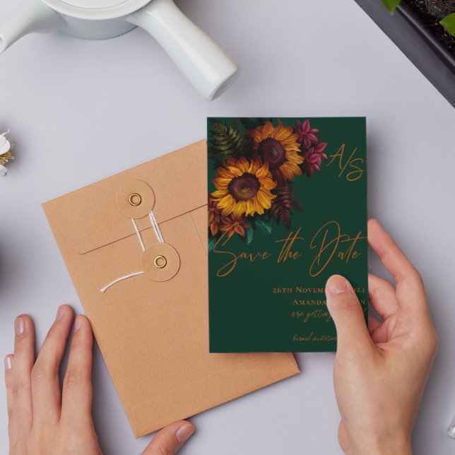 Burnt Orange Green Mariage élégant Enregistrer la  (Burnt Orange Green Elegant Wedding Save the Date
Invitation)