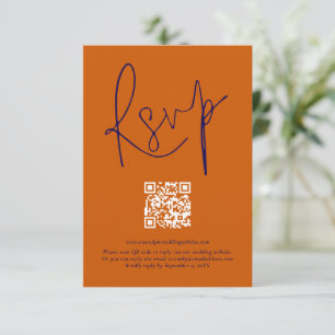 Burnt Orange Navy Script Qr Code Mariage Carte RSV