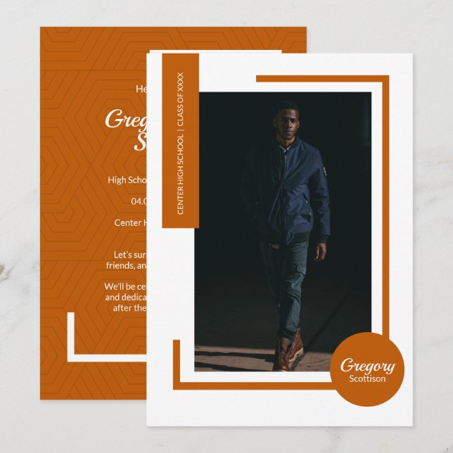 Burnt Orange Photo Moderne Photo Invitation (Devant / Derrière)