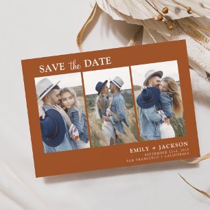Burnt Orange Save the Date 3 Photo Simple