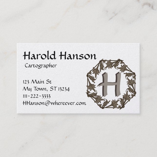 Bus. Carte - Cercle de Feuilles avec Monogramme (Devant)