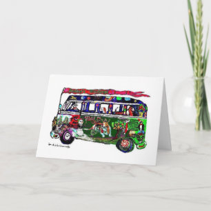 Bus Hippie Basset Hound - Carte de vacances