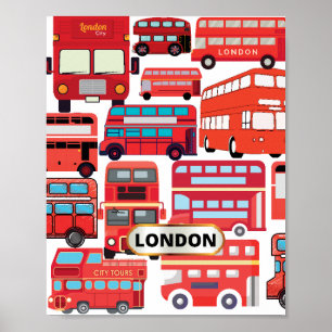 Bus londoniens : affiche surannée et fonctionnelle