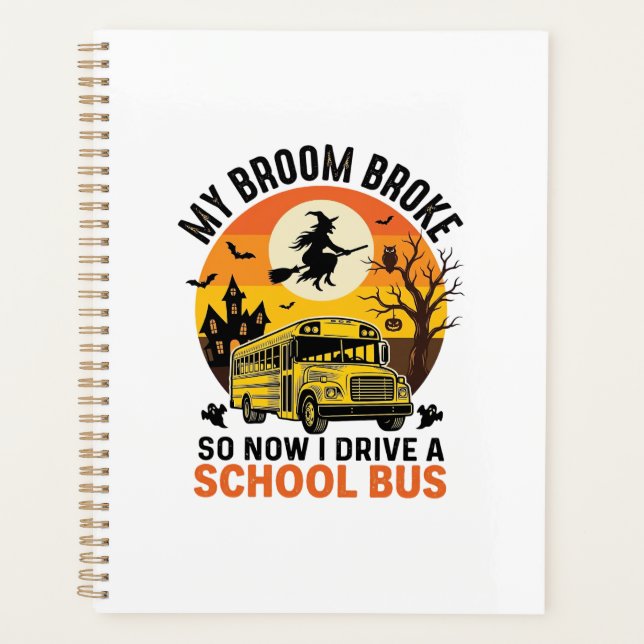 Bus Scolaire Sorcière Halloween Design Vintage Ens (Devant)