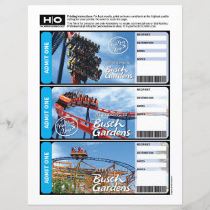 Busch Gardens Faux Ticket pour Voyage et Événement