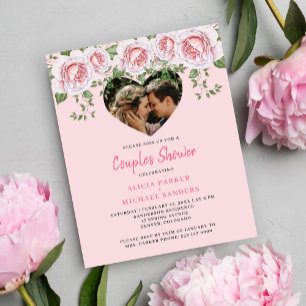 Busget photo coeur rose couples douche Invitation