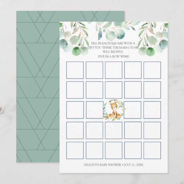 Bush Baby Kangaroo Baby shower Bingo Carte de jeu (Devant / Derrière)