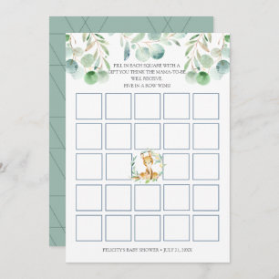 Bush Baby Kangaroo Baby shower Bingo Carte de jeu