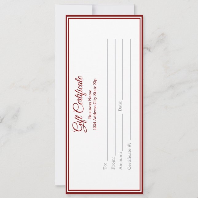 Business Gift Certificate - Printed Template (Devant)