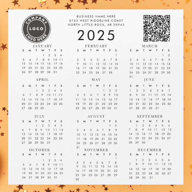 Business Logo Entreprise Code QR 2025 Calendrier (2025 Square Magnetic Calendar with QR Code and Business Logo)