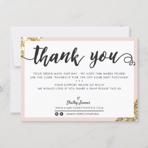 BUSINESS MERCI d'angle moderne script d'or blush