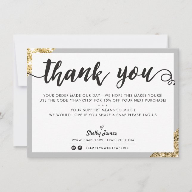 BUSINESS MERCI moderne angle script gris or (Devant)