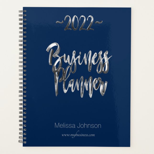 Business Planner 2022 Script bleu et gris moderne (Devant)
