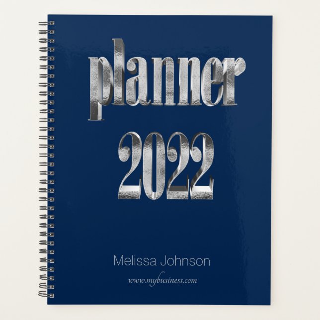 Business Planner 2022 Script bleu et gris moderne (Devant)