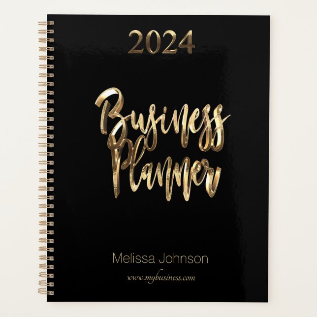 Business Planner 2024 Script noir et or moderne (Devant)
