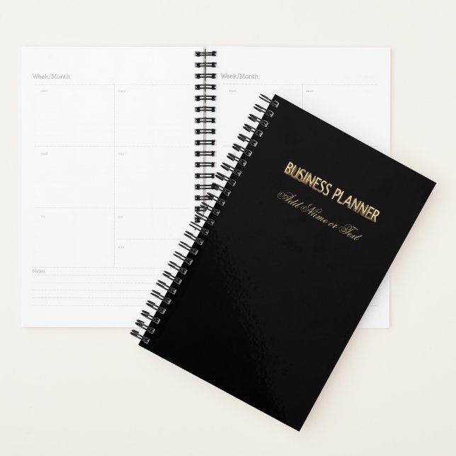 Business Planner Typographie noir et or (Devant avec enveloppe)