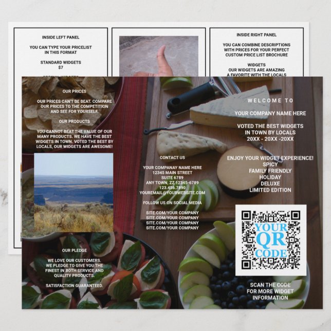 Business QR Code Cool photo foncé Tri-Fold Menu (Devant / Derrière)