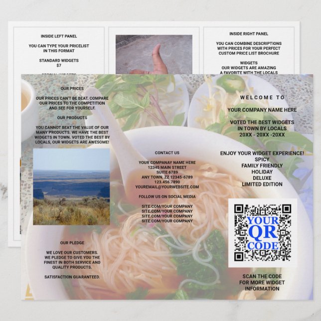 Business QR Code Light Photo Cool Tri-Fold Menu (Devant / Derrière)