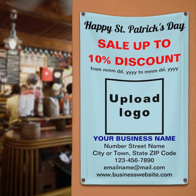 Business Saint Patrick Vente sur bannière bleu cla (Business Saint Patrick sale on light blue banner. Signage to attract more customers.)