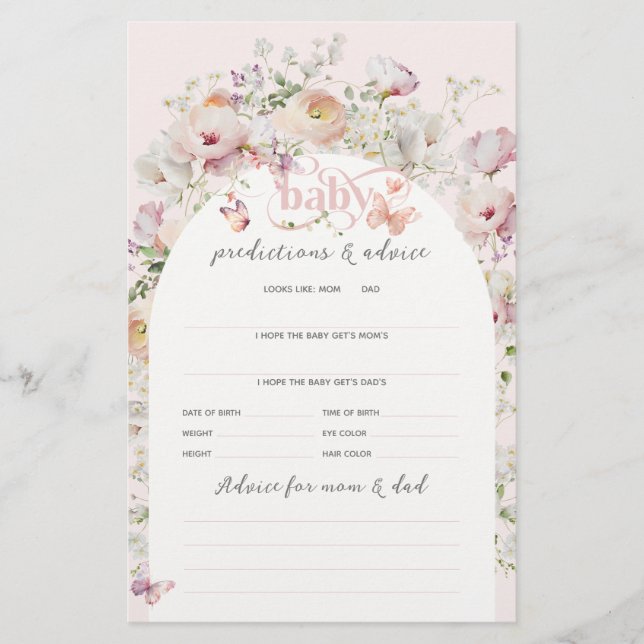 Buterfly Blush rose Floral Girl Baby shower jeu (Devant)