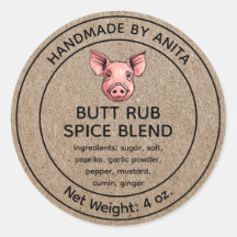 Butt Rub Spice Blend Jar Étiquette Kraft Style pap